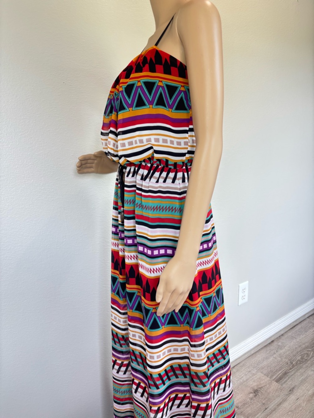 City Triangles Red, Orange, Purple & Teal Geometric Maxi Dress Like New - Picture 5 of 16